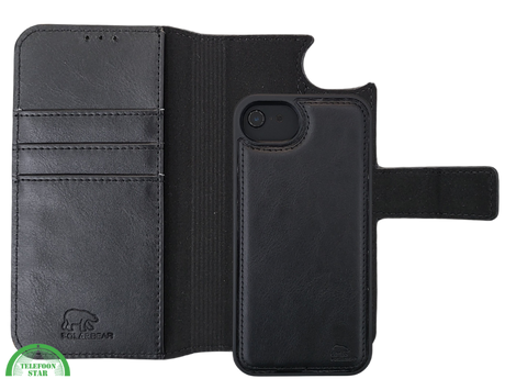 hoesje voor iPhone 17e Flip Case Boek Zwart Leren twee en een met 3 Pashouders