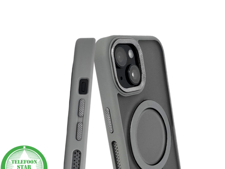 iPhone 15 Plus Hoesje Grijs &ndash; Met MagSafe-Ring &amp; Kickstand voor Extra Functionaliteit