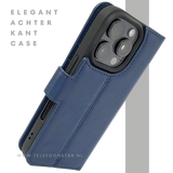 iPhone 16 Pro Max Insteekhoesje Donkerblauw &ndash; Stijlvolle Leren Look met Open Bovenkant