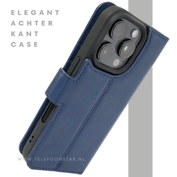 iPhone 16 Pro Max Insteekhoesje Donkerblauw &ndash; Stijlvolle Leren Look met Open Bovenkant