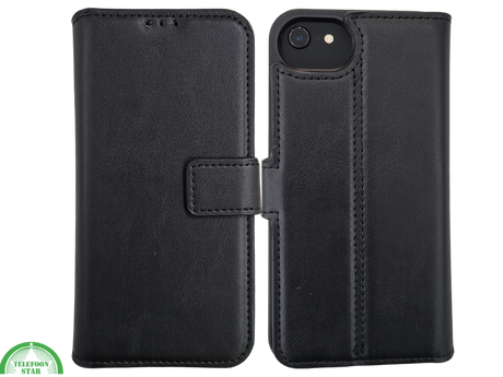 Flip Case Boek Zwart Leren twee en een met 3 Pashouders iPhone 16E
