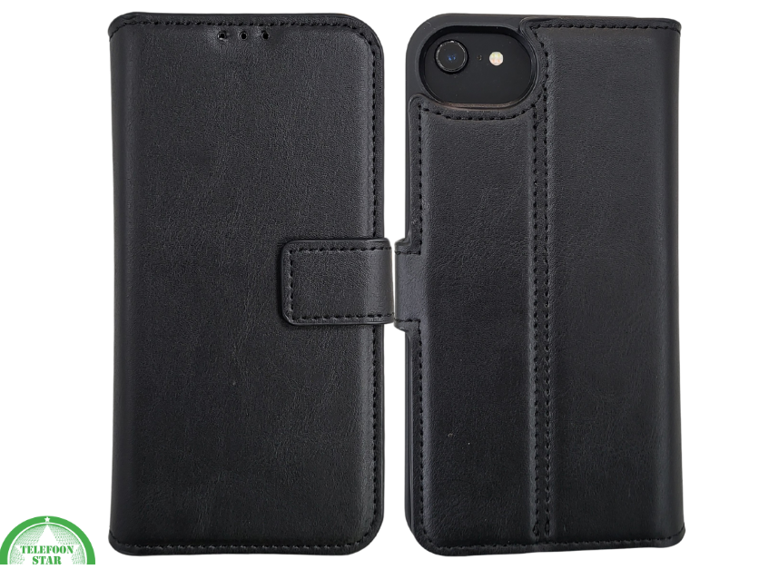 hoesje voor iPhone 17e Flip Case Boek Zwart Leren twee en een met 3 Pashouders