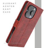 iPhone 16 Pro Bookcase Hoesje Rood &ndash; Vintage Leren Look met Magnetische Sluiting