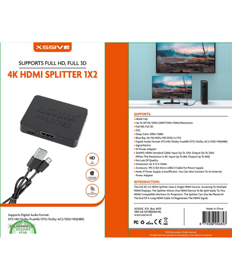 HDMI Splitter 1 in 2 – 4K 30Hz Beeld Verdelen
