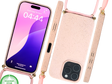 Lichtroze Koord Hoesje &ndash; Duurzaam Siliconen Touwkoord Case Met Draagkoord voor iPhone 16 Pro Max