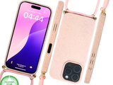 Lichtroze Koord Hoesje &ndash; Duurzaam Siliconen Touwkoord Case Met Draagkoord voor iPhone 16 Pro Max