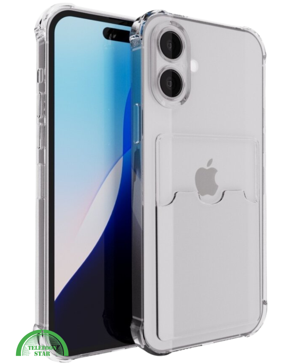 Transparant Hoesje voor iPhone 16 met Kaarthouder – Slank, Praktisch & Schokbestendig