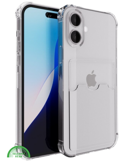 Transparant Hoesje voor iPhone 16 met Kaarthouder &ndash; Slank, Praktisch &amp; Schokbestendig