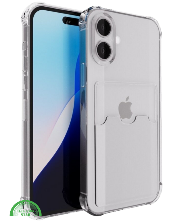 Transparant Hoesje voor iPhone 16 met Kaarthouder &ndash; Slank, Praktisch &amp; Schokbestendig