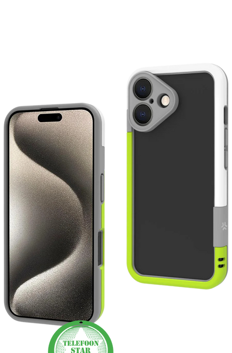 iPhone 16 Stootbestendig Hoesje &ndash; Sportieve Bescherming in Zwart, Wit &amp; Limegroen