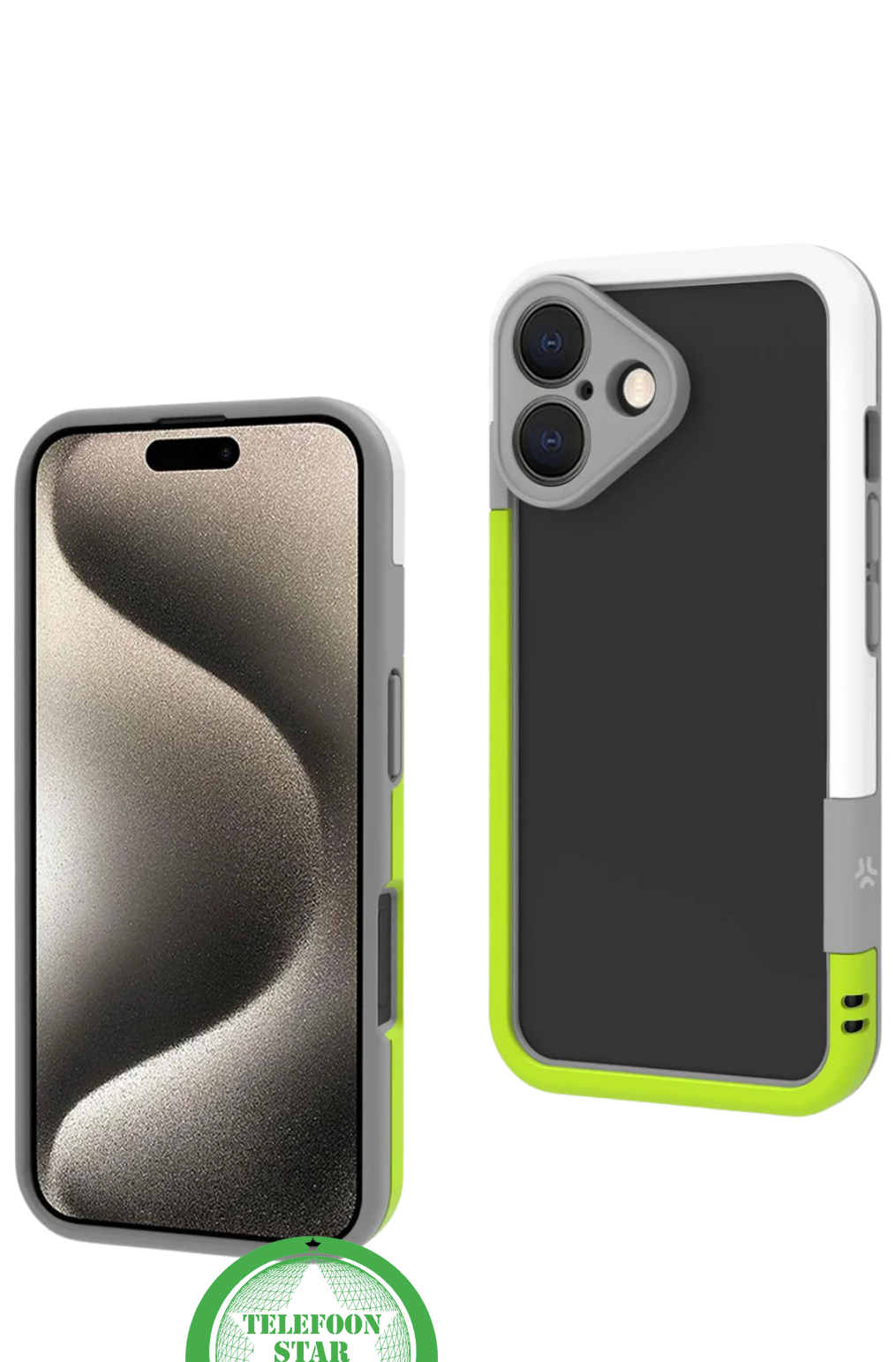 iPhone 16 Stootbestendig Hoesje &ndash; Sportieve Bescherming in Zwart, Wit &amp; Limegroen