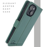iPhone 15 Plus Bookcase Hoesje Groen &ndash; Leren Case met Pasjeshouder