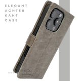iPhone 16 Pro Bookcase Hoesje Taupe &ndash; Vintage Leren Look met Magnetische Sluiting