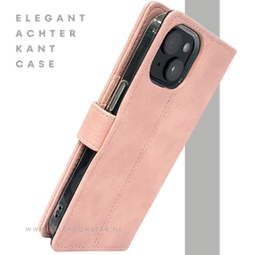iPhone 15 Hoesje Roze &ndash; Bookcase met Pasjeshouder en Leren Look