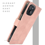 iPhone 15 Plus Hoesje Roze &ndash; Bookcase met Pasjeshouder en Leren Look