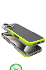 iPhone 16 Stootbestendig Hoesje &ndash; Sportieve Bescherming in Zwart, Wit &amp; Limegroen