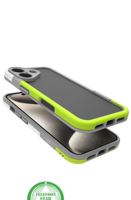 iPhone 16 Stootbestendig Hoesje &ndash; Sportieve Bescherming in Zwart, Wit &amp; Limegroen