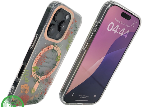 8iPhone 16 Pro Transparant Hoesje Met Bloemenprint En Elegante Tekstdecoratie