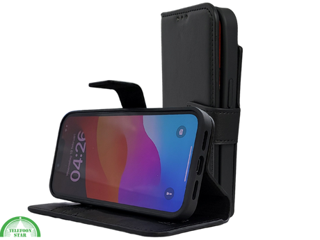 hoesje voor iPhone 17e Flip Case Boek Zwart Leren twee en een met 3 Pashouders