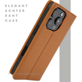 iPhone 16 Pro Max Bookcase Hoesje Cognac &ndash; Leren Look met Magnetische Sluiting