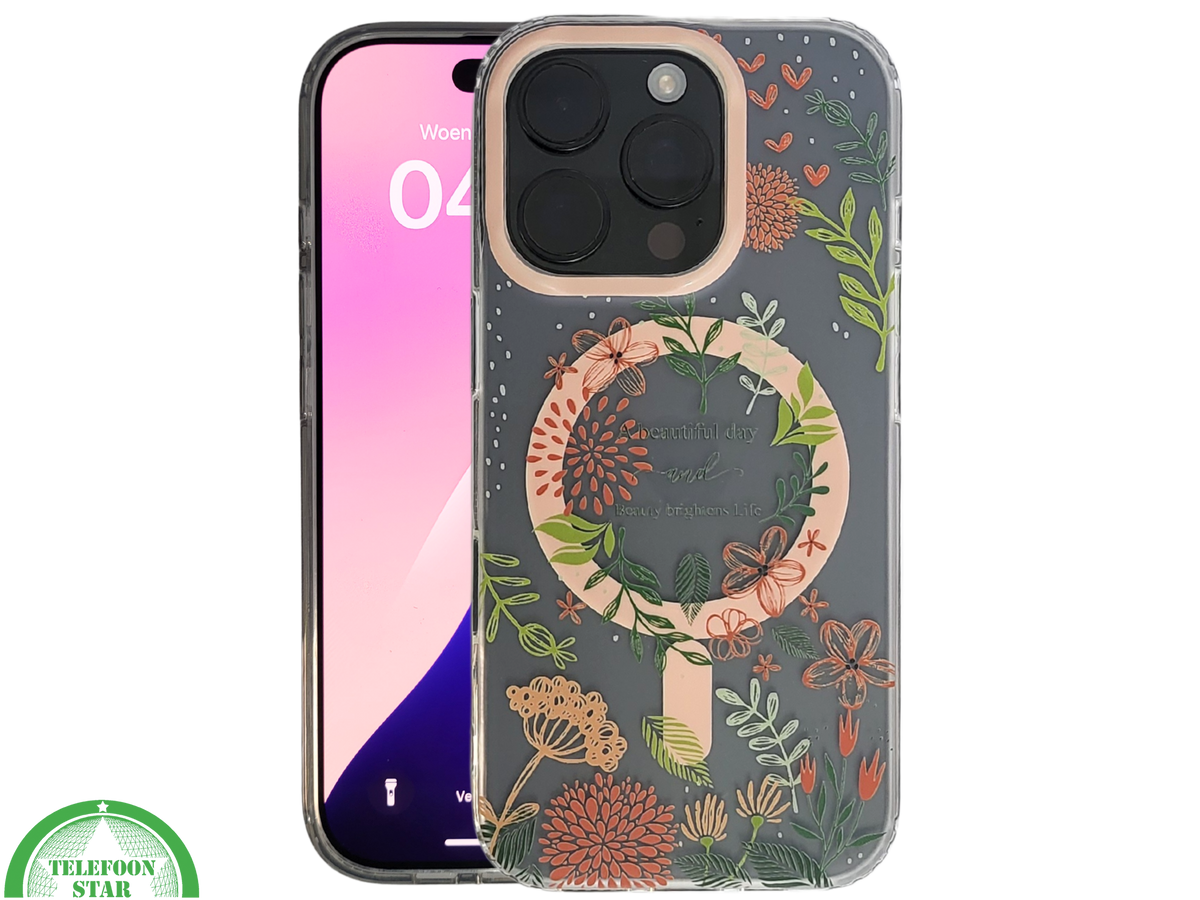 8iPhone 16 Pro Transparant Hoesje Met Bloemenprint En Elegante Tekstdecoratie