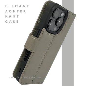iPhone 16 Pro Insteekhoesje Olijfgroen &ndash; Leren Look met Open Bovenkant