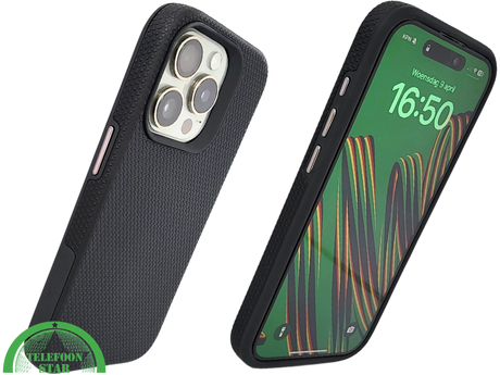 iPhone 15 Pro Max Zwart Hoesje met Structuur &ndash; Schokbestendig &amp; Zakelijk | Telefoonstar.nl