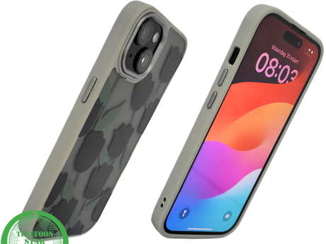 iPhone 15 Plus Hoesje &ndash; Zwarte Tulpen Design met Beige Rand | Stijlvol &amp; Betaalbaar