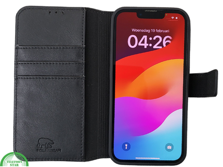 hoesje voor iPhone 17e Flip Case Boek Zwart Leren twee en een met 3 Pashouders