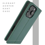 iPhone 16 Pro Bookcase Hoesje Donkergroen &ndash; Luxe Leren Look met Magnetische Sluiting