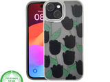 iPhone 15 Plus Hoesje &ndash; Zwarte Tulpen Design met Beige Rand | Stijlvol &amp; Betaalbaar