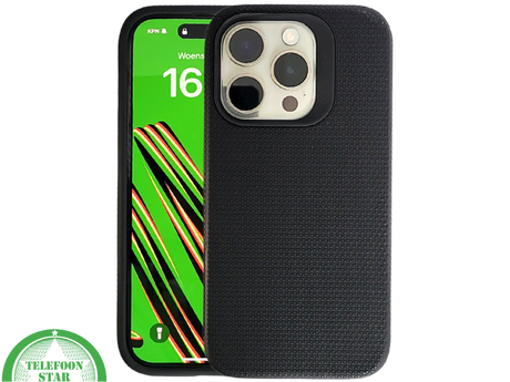 iPhone 15 Pro Max Zwart Hoesje met Structuur &ndash; Schokbestendig &amp; Zakelijk | Telefoonstar.nl