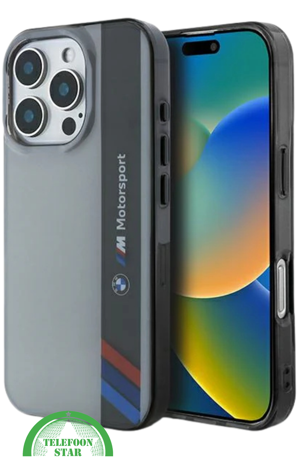 Motorsport Hoesje voor iPhone 16 Pro &ndash; Grijs/Zwart | Sportief Design met Ultieme Bescherming