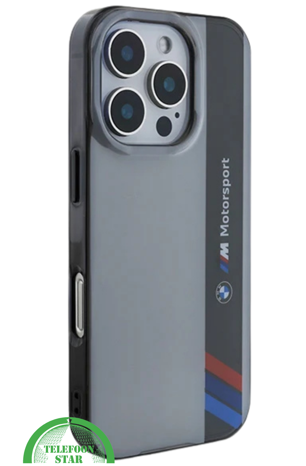 Motorsport Hoesje voor iPhone 16 Pro &ndash; Grijs/Zwart | Sportief Design met Ultieme Bescherming