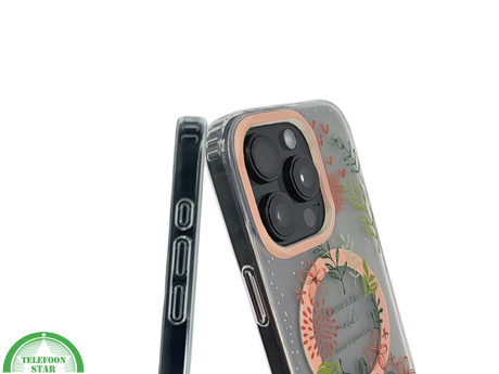 8iPhone 16 Pro Transparant Hoesje Met Bloemenprint En Elegante Tekstdecoratie