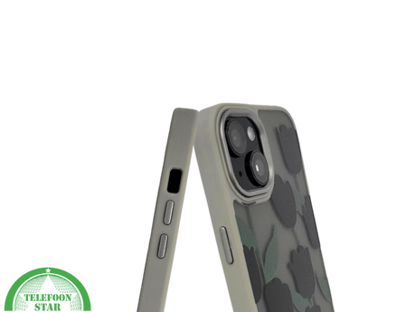 iPhone 15 Plus Hoesje &ndash; Zwarte Tulpen Design met Beige Rand | Stijlvol &amp; Betaalbaar