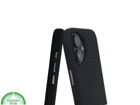 iPhone 16 hoesje zwart met textuur grip en schokabsorberende bescherming