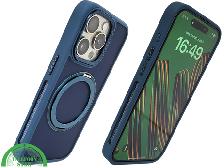 Donkerblauw iPhone 15 Pro Max Hoesje met Ringhouder &ndash; Grip &amp; Bescherming | Telefoonstar.nl