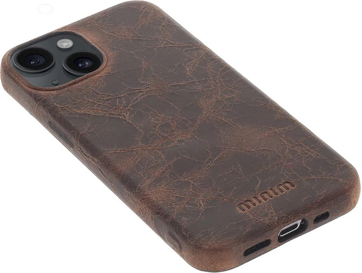 iPhone 15 Plus 100% Leer hoesje | Lederen Backcover | Minimalistisch | Bruin
