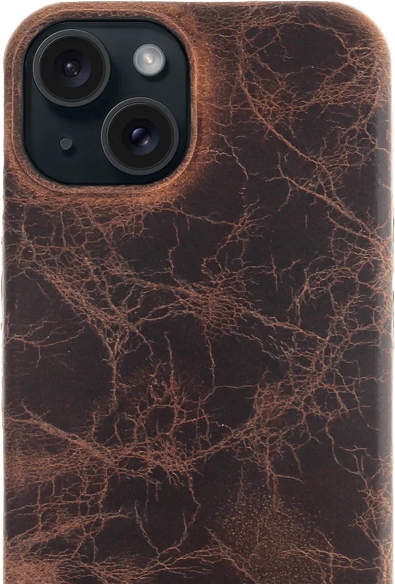 iPhone 15 Plus 100% Leer hoesje | Lederen Backcover | Minimalistisch | Bruin