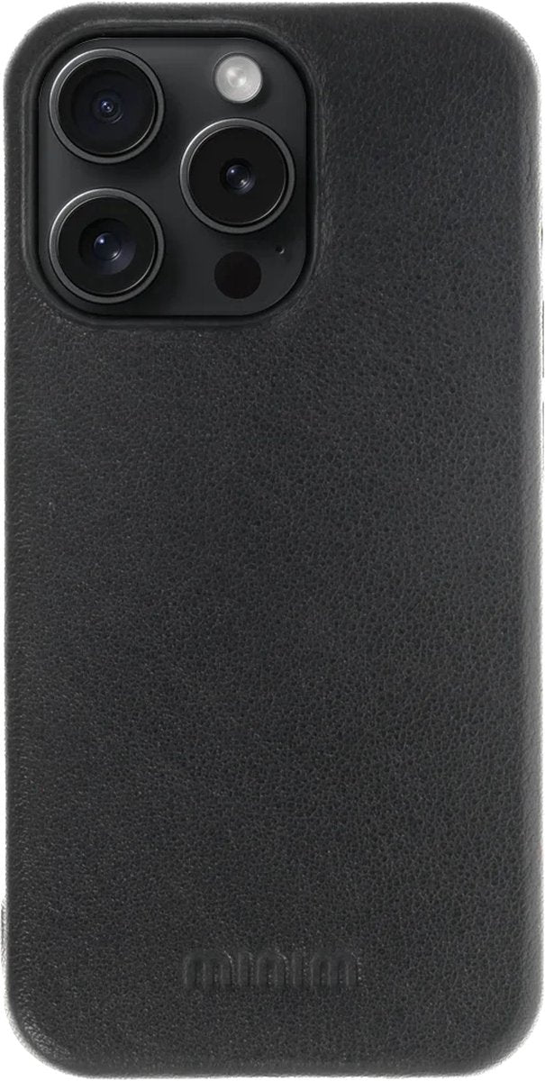 iPhone 15 Pro 100% Leer hoesje | Lederen Backcover | Minimalistisch | Zwart