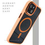 iPhone 15 Plus MagSafe Hoesje Oranje-Zwart &ndash; Sportieve Look met Magnetische MagSafe Ring
