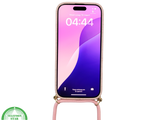 Lichtroze Koord Hoesje &ndash; Duurzaam Siliconen Touwkoord Case Met Draagkoord voor iPhone 16 Pro