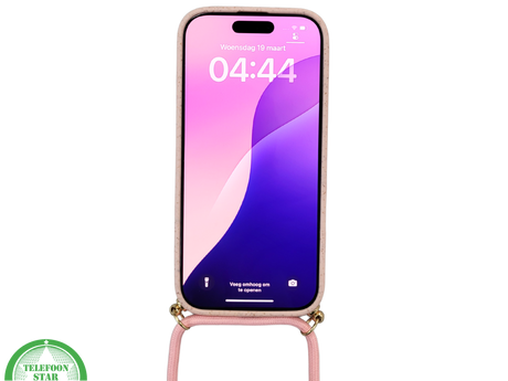 Lichtroze Koord Hoesje &ndash; Duurzaam Siliconen Touwkoord Case Met Draagkoord voor iPhone 16 Pro