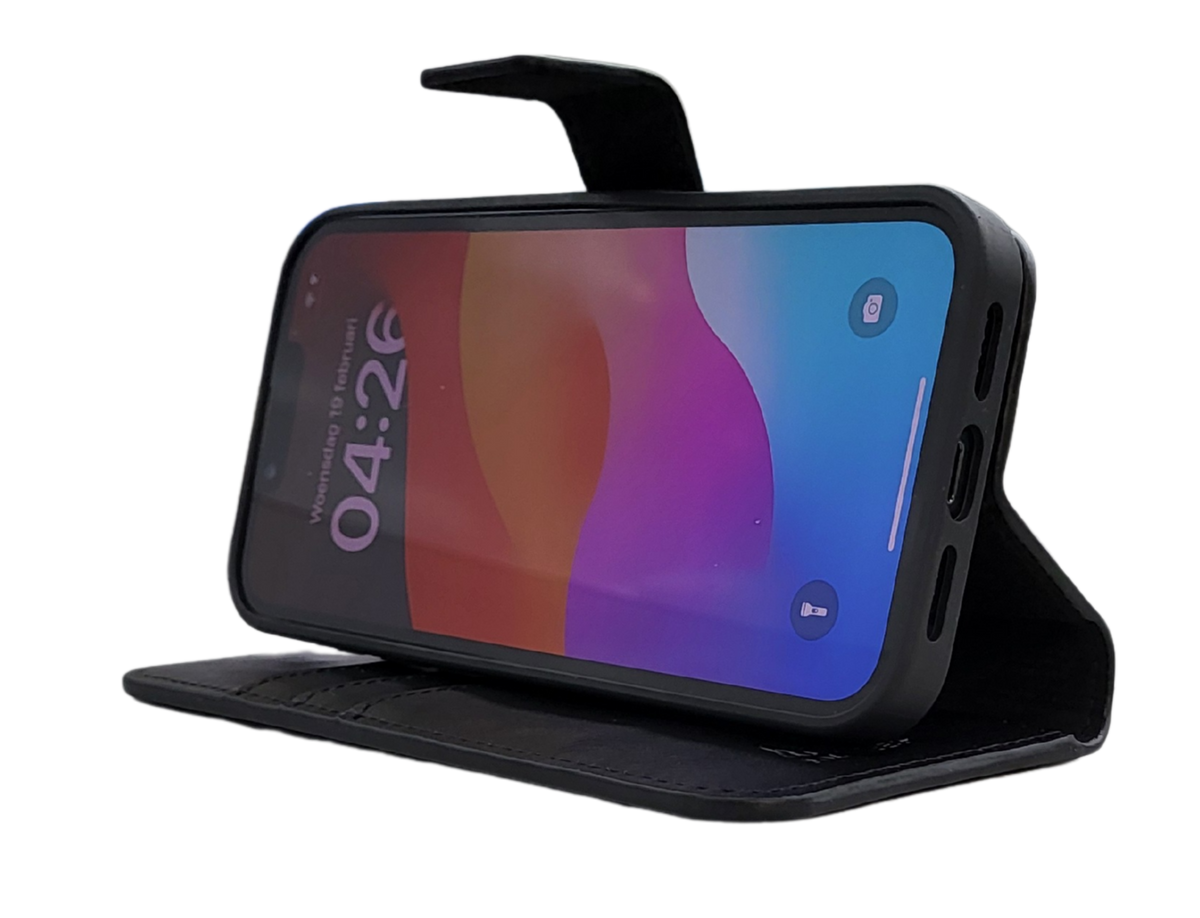 Hoesje voor iPhone 17e Zwart Leerlook Wallet Case Kaartvakken