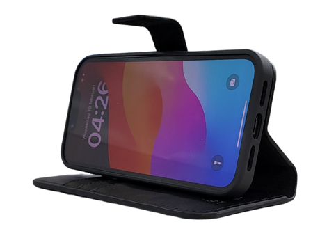 Luxe Boek iPhone 16E (2025)Zwart Leerlook Wallet Case Kaartvakken