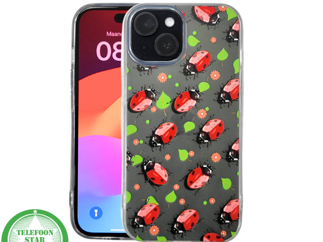 iPhone 15 Plus Hoesje &ndash; Lieveheersbeestjes Design | Transparant, Vrolijk &amp; Beschermend