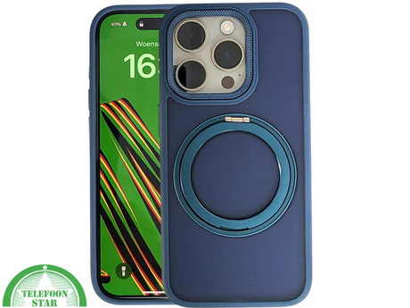 Donkerblauw iPhone 15 Pro Max Hoesje met Ringhouder &ndash; Grip &amp; Bescherming | Telefoonstar.nl