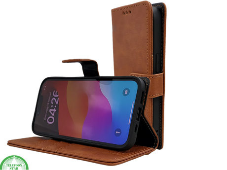 Luxe Boek iPhone 16E (2025)Licht bruin Leerlook Wallet Case