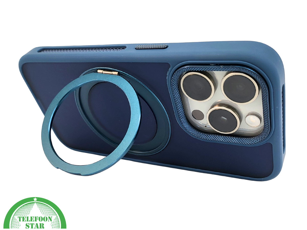 Donkerblauw iPhone 15 Pro Hoesje met Ringhouder &ndash; Grip &amp; Bescherming | Telefoonstar.nl